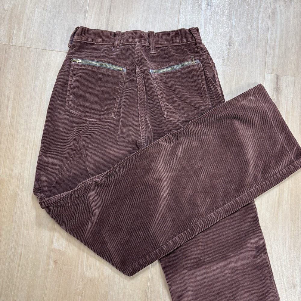 Y2K Brown Corduroy Size 9 Pants 24x29 High Waist Wide Leg Mom Zipper Pockets